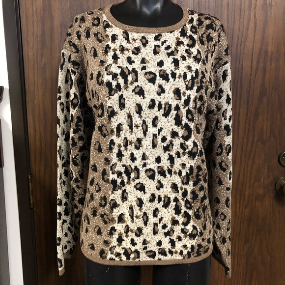 Vintage Leopard Print Metallic Beaded Sweater Lisa Originals Large - Picture 3 of 15